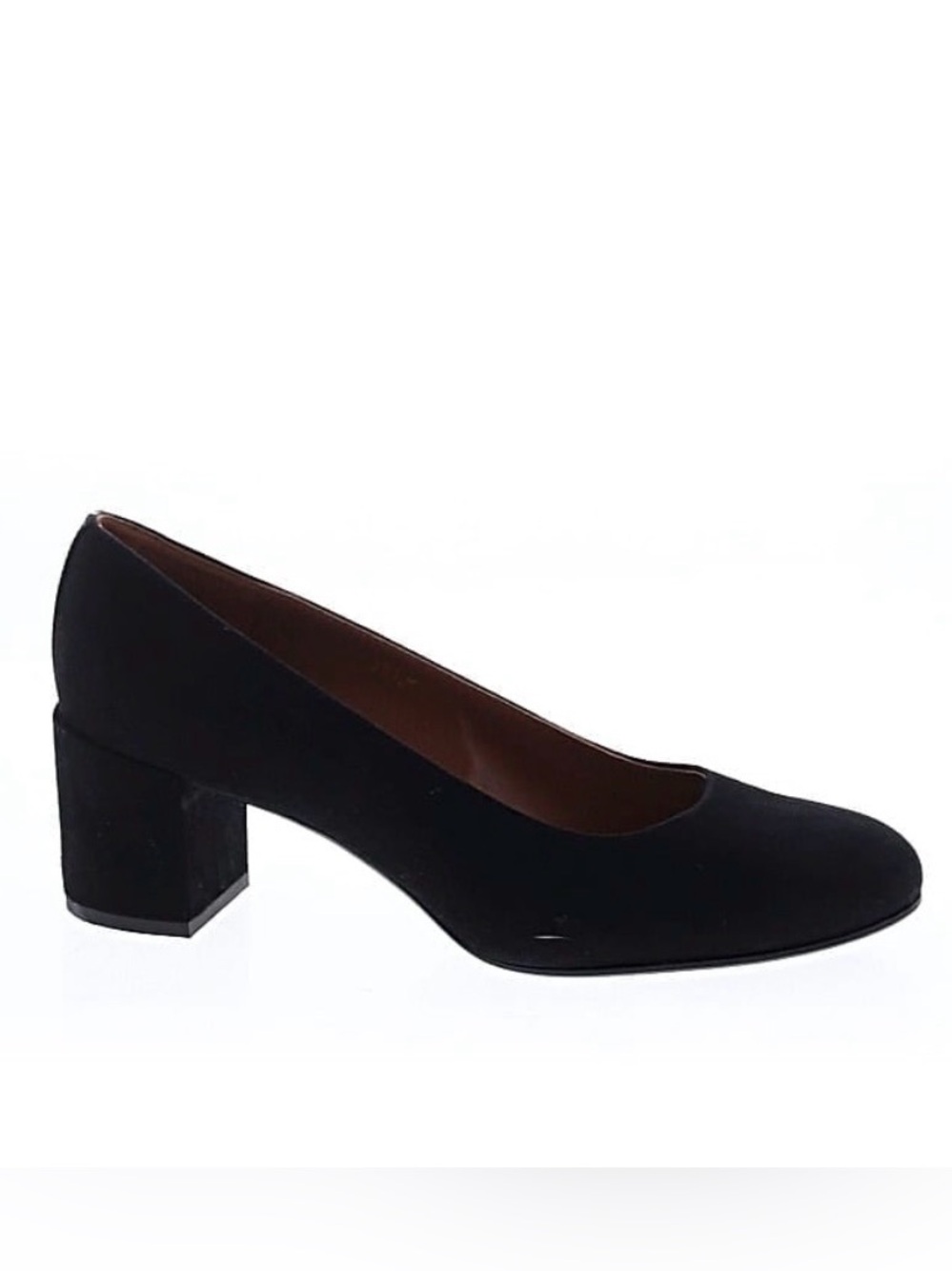 Margaux the Heel Black suede round toe Low Block Heel Pumps slip on in box 8 - Picture 4 of 16